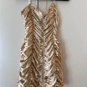 Lucy in the Sky Satin Ruched Champagne Dress